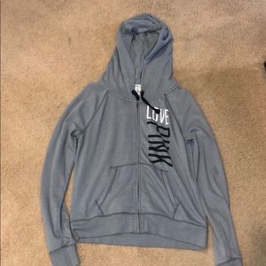 PINK grey hoodie zip up sweatshirt